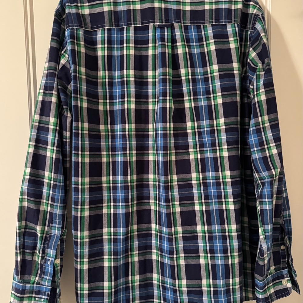 Chaps Men's Navy‎ and Green Plaid Button-Down Shirt large - Picture 2 of 3